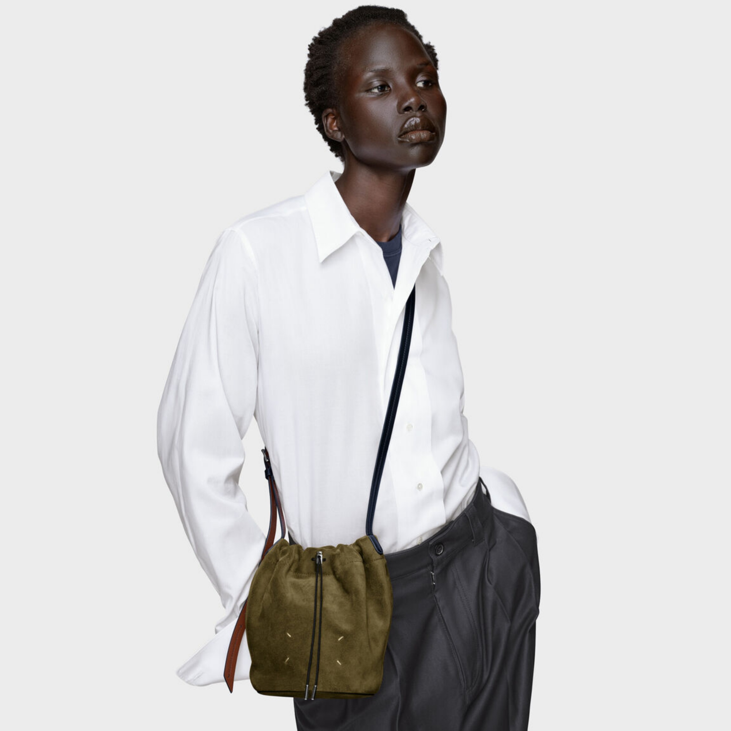 maison margiela drawstring crossbody bucket bag